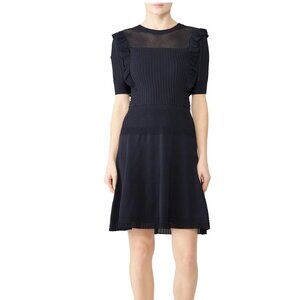 Scotch & Soda Pointelle Navy Knit Dress – Ruffle Shoulder Detail
